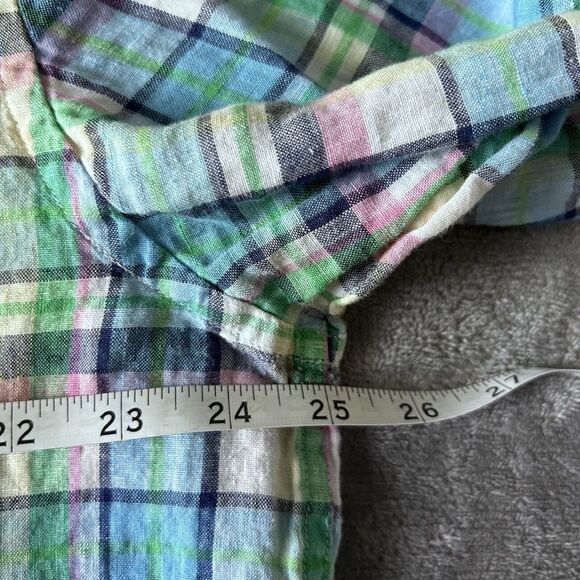 Lilly Pulitzer Wyeth Linen Long Sleeve Flannel Style Button Up Plaid Pink Blue - Picture 5 of 6